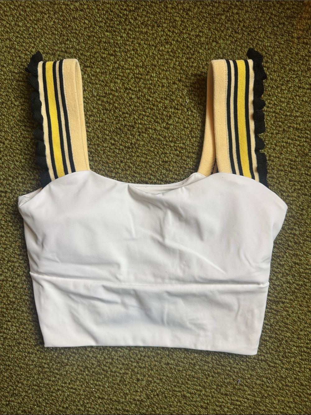 White Yellow Black Bra with Cut Outs and Ruffle Sleeves SZ XS